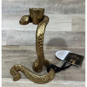 Halloween COILED Snake Gold Metal Candle Holder‎ Artist Designed Anaconda 6"